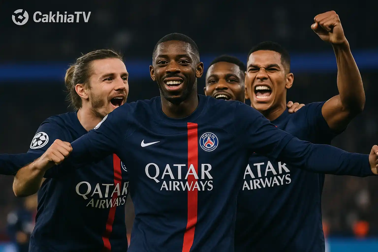 CakhiaTV ghi lại khoảnh khắc Dembele và đồng đội ăn mừng